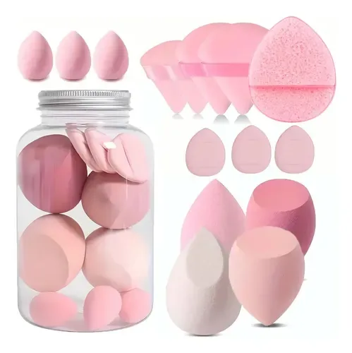 Vabessa Set de 16 esponjas y borlas con estuche (esponjas y beauty blender), foto de la publicación en Mercado Libre